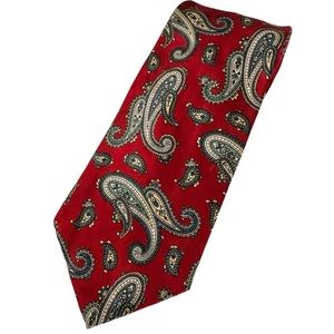 LANVIN Paris Tie 100%Silk Dark Red Background Green & Tan Paisley Made in Italy